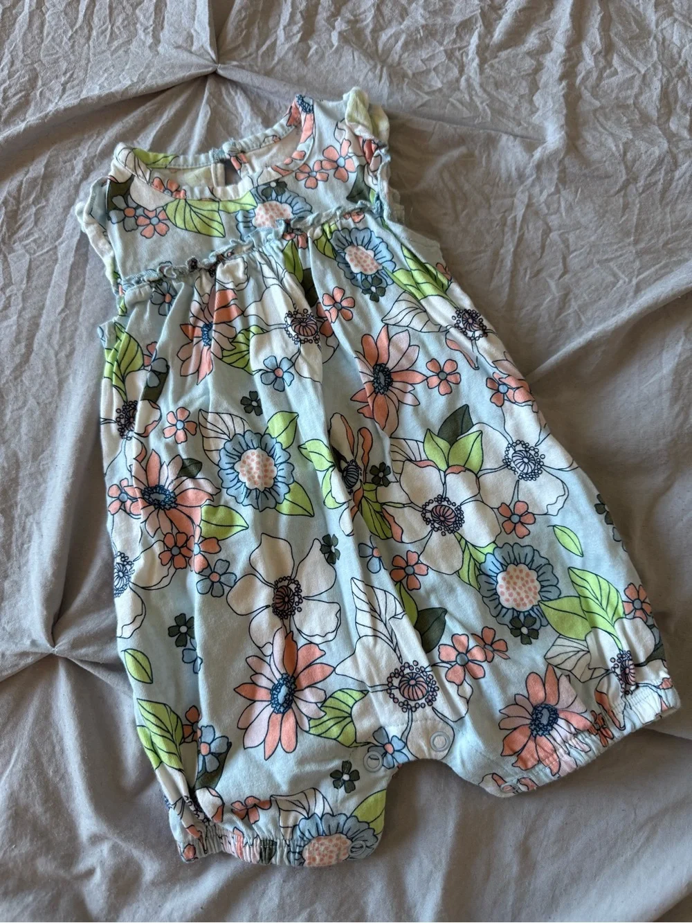 Carter's Light Blue Floral Baby Romper with Peach & Green Accents